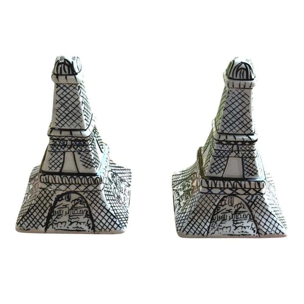 Mikasa Parisian Scenes Eiffel Tower Salt & Pepper Shaker Set Black White